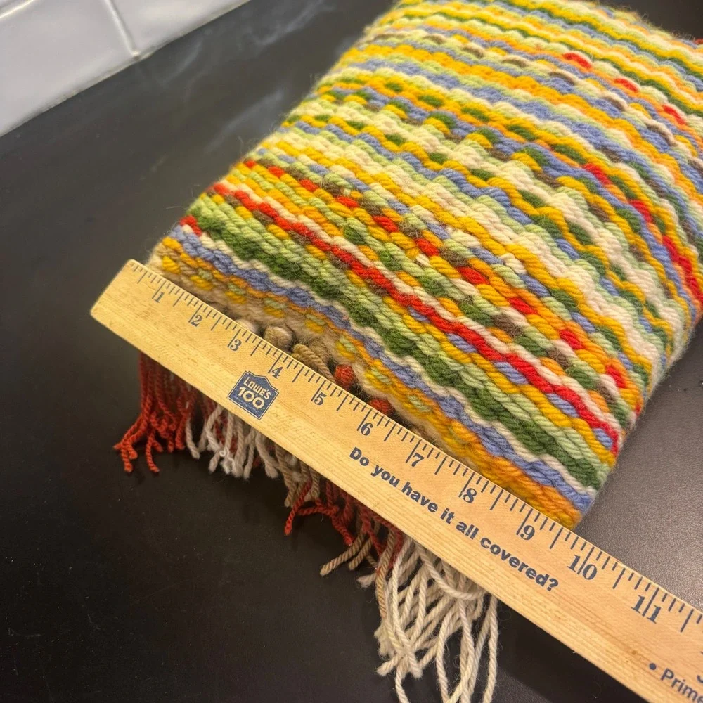 Handmade Woven Throw Pillow Small Multi-Color Striped Boho Fringe Accent